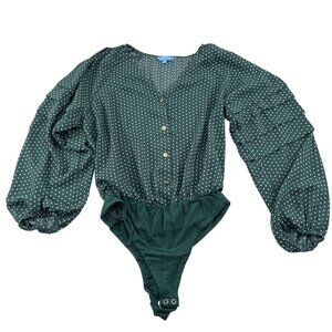 Draper James RSVP Polka Dot Bodysuit With Puff Sleeves Size Medium